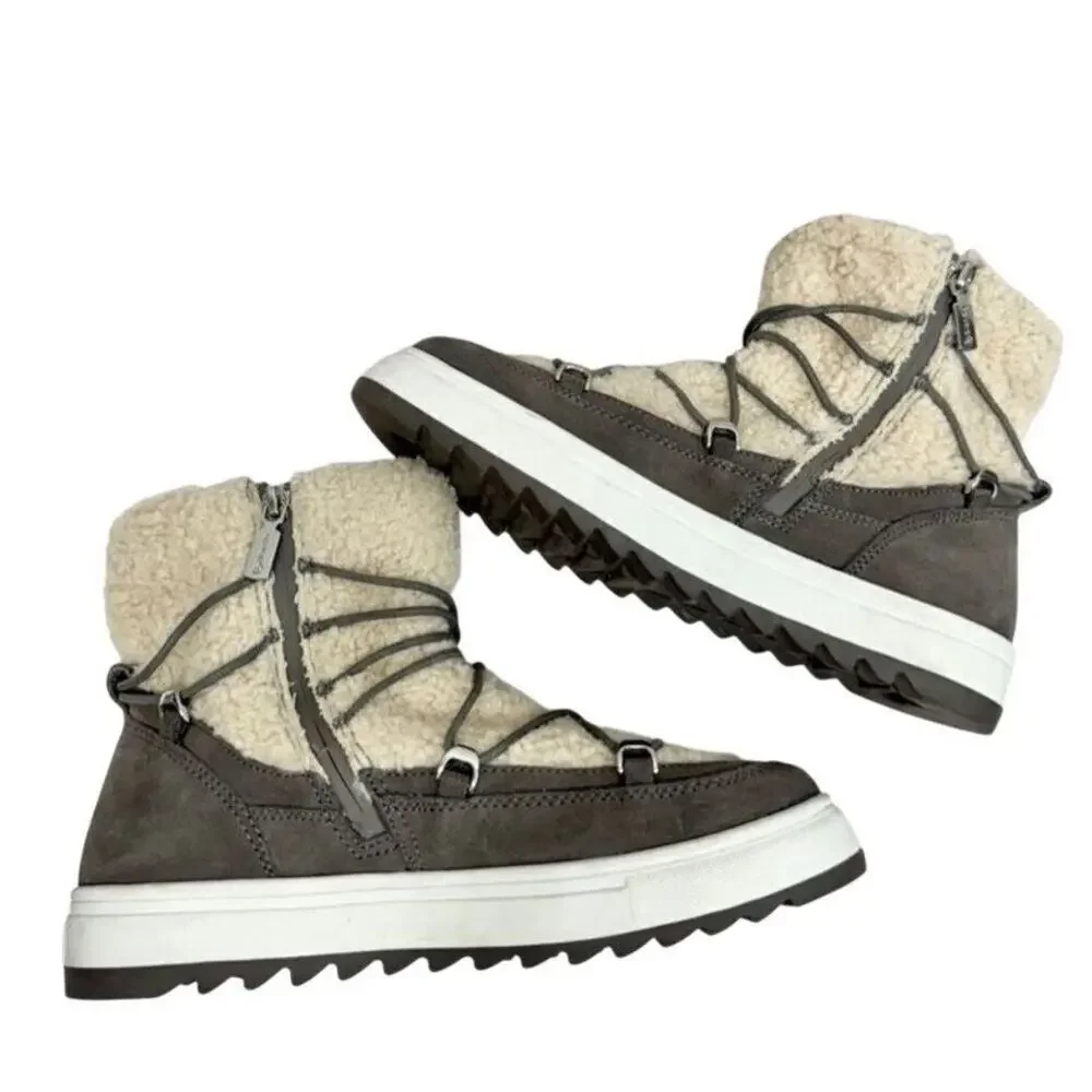 Blondo Boots Size 9.5 Waterproof‎ Gray Cream Suede Shearling Upper Lace Up